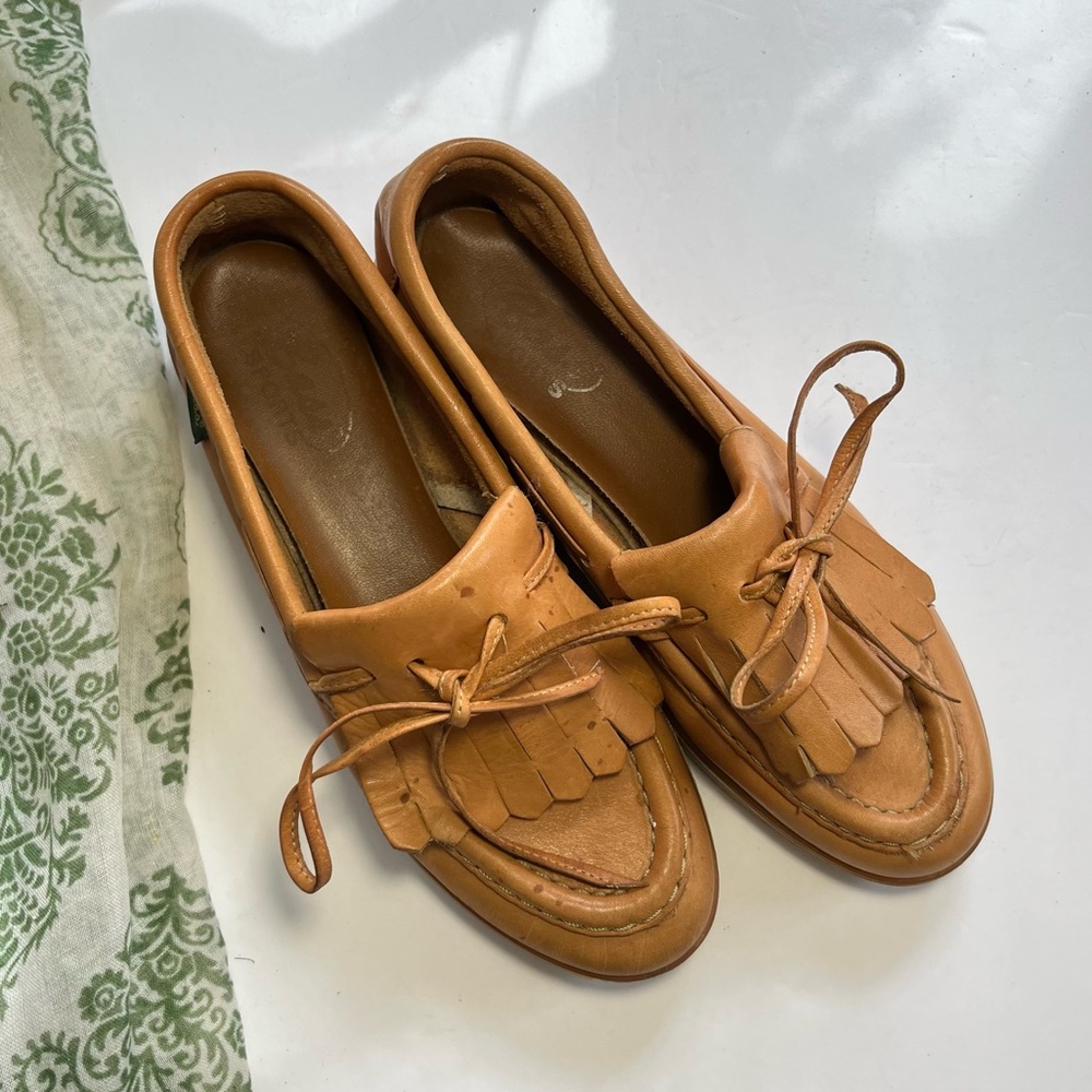 Vtg Bass Tan Tassel Kilt Loafer Slip On Tie Shoes Womens Size 6 1/2